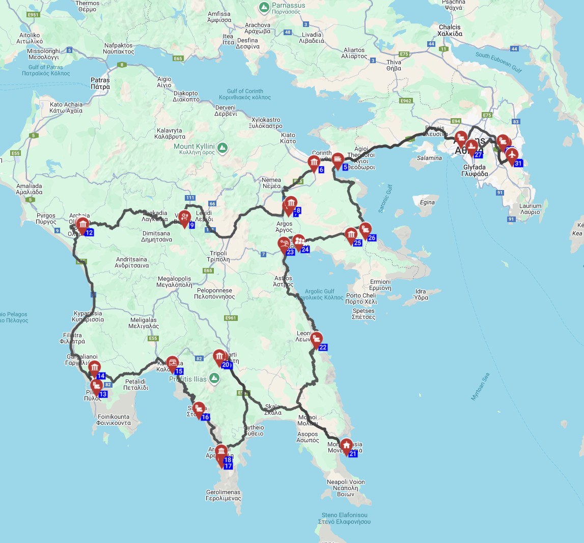 Map for Athens Round trip - Legends of the Peloponnese